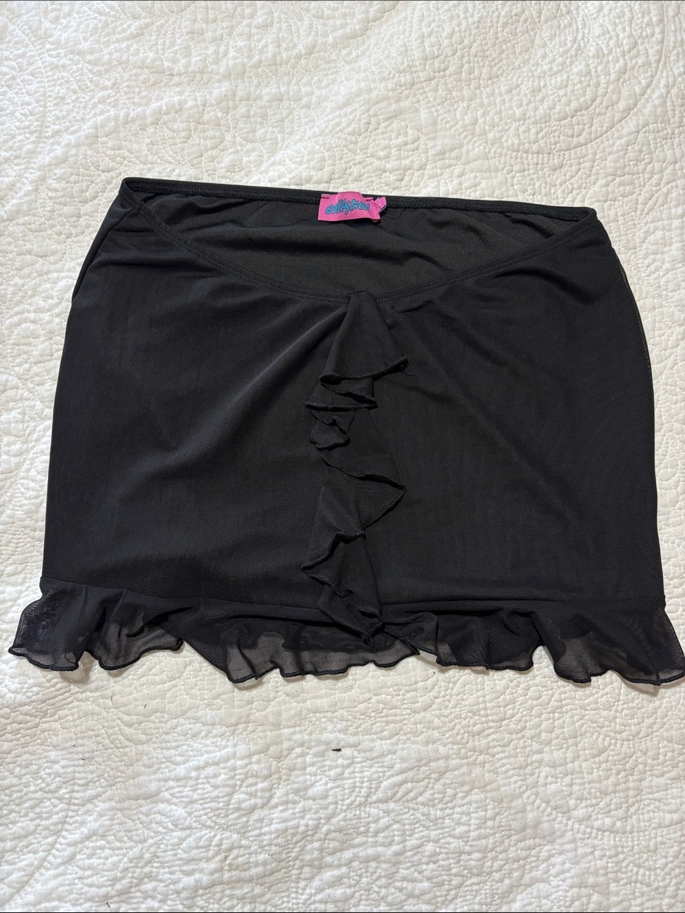 Edikted Black Ruffle Trim Mini Skirt